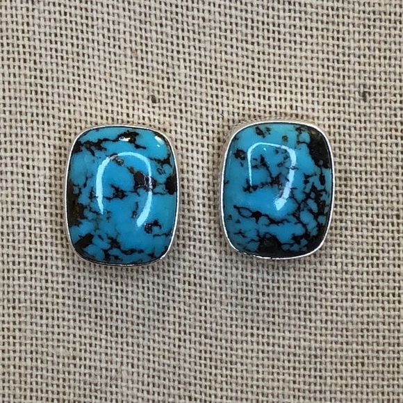 JAY KING Turquoise Cabochon Black Matrix Sterling Silver Earrings NWOT - Picture 1 of 11